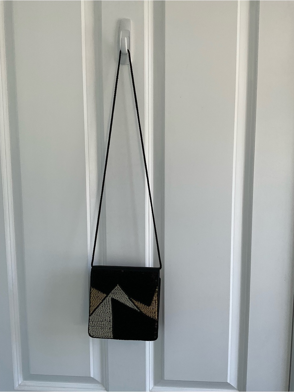 Carla Marchi Beaded Gold, Silver And Black Satin Evening Shoulder Bag